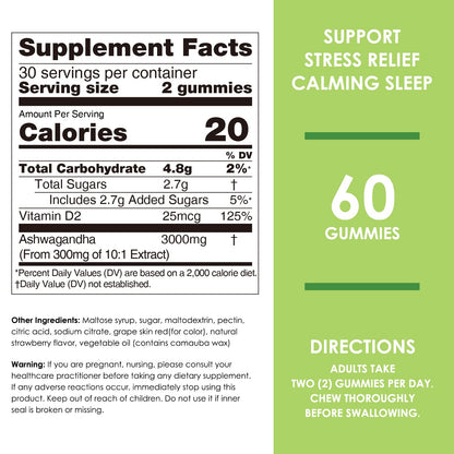 Nature's Key Ashwagandha Gummies, 3000mg High Potency Ashwagandha Root Extract with Vitamin D2, Stress, Calm Mood & Cognition, for Men & Women, Strawberry Flavor (60 Count (Pack of 1) Nature's KeyBuy Supplements Australia
