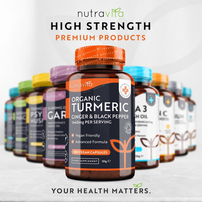 Organic Turmeric 1440mg (High Strength) with Black Pepper & Ginger - 180 Vegan Turmeric NutravitaBuy Supplements Australia