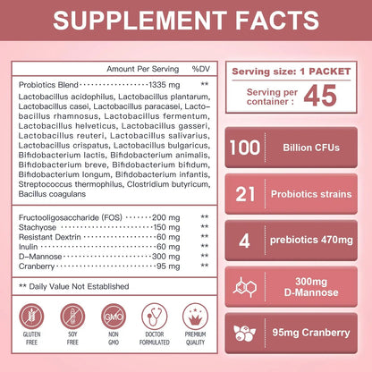 NATURE TARGET Probiotics-for-Women Prebiotics-and-Probiotics-Powder, 100-Billion-CFUs 45-Day-Supply, Women's-Probiotic with D-Mannose and Cranberry for Urinary Tract/Gut/Digestive Health NATURE TARGET buy supplements Au