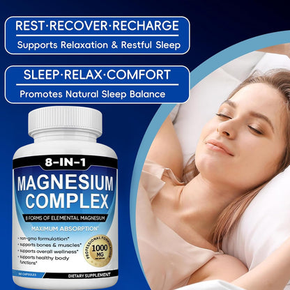 Magnesium Complex Supplement 8 Elemental 1000mg with Glycinate,Citrate for Muscle, Recovery, Stress, Energy, Bone Health, Vegan Non-GMO 180 Capsules, Magnesium Supplement for Women, Men, 2 Bottle caicieter buy supplements Au