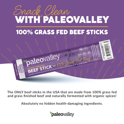 Paleovalley 100% Grass Fed Garlic Summer Sausage Beef Sticks - Delicious Gluten Free Beef Snack - High Protein Keto Friendly PaleovalleyBuy Supplements Australia
