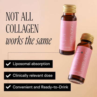 Happy Aging Marine Collagen Peptides Glow Shot 10,000mg - Liquid Collagen for Women with Liposomal Delivery - Promotes Skin Hydration, Elasticity & Radiance - Supports Hair & Nails, 10 Shots Happy AgingBuy Supplements Australia