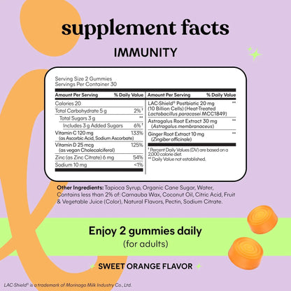 Lemme Immunity Postbiotic Gummies with Vitamin C, Vitamin D (2000 IU), Zinc, 10 Billion Postbiotic Cells, Astragalus for Immune Support - Vegetarian, Gluten Free, Sweet Orange (60 Count) LemmeBuy Supplements Australia