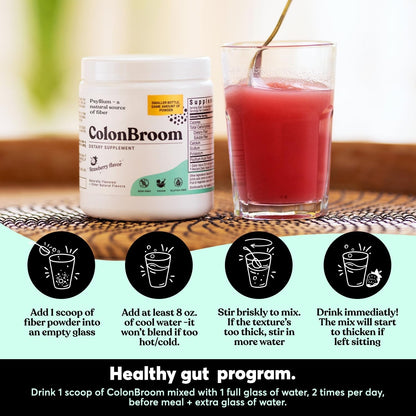 ColonBroom Psyllium Husk Powder (Strawberry) - Colon Cleanse for Bloating Relief & Gut Health - Colon Broom Fiber Powder Drink - Vegan, Gluten Free, Non-GMO Fiber Powder Supplement, 50 Servings ColonBroomBuy Supplements Australia
