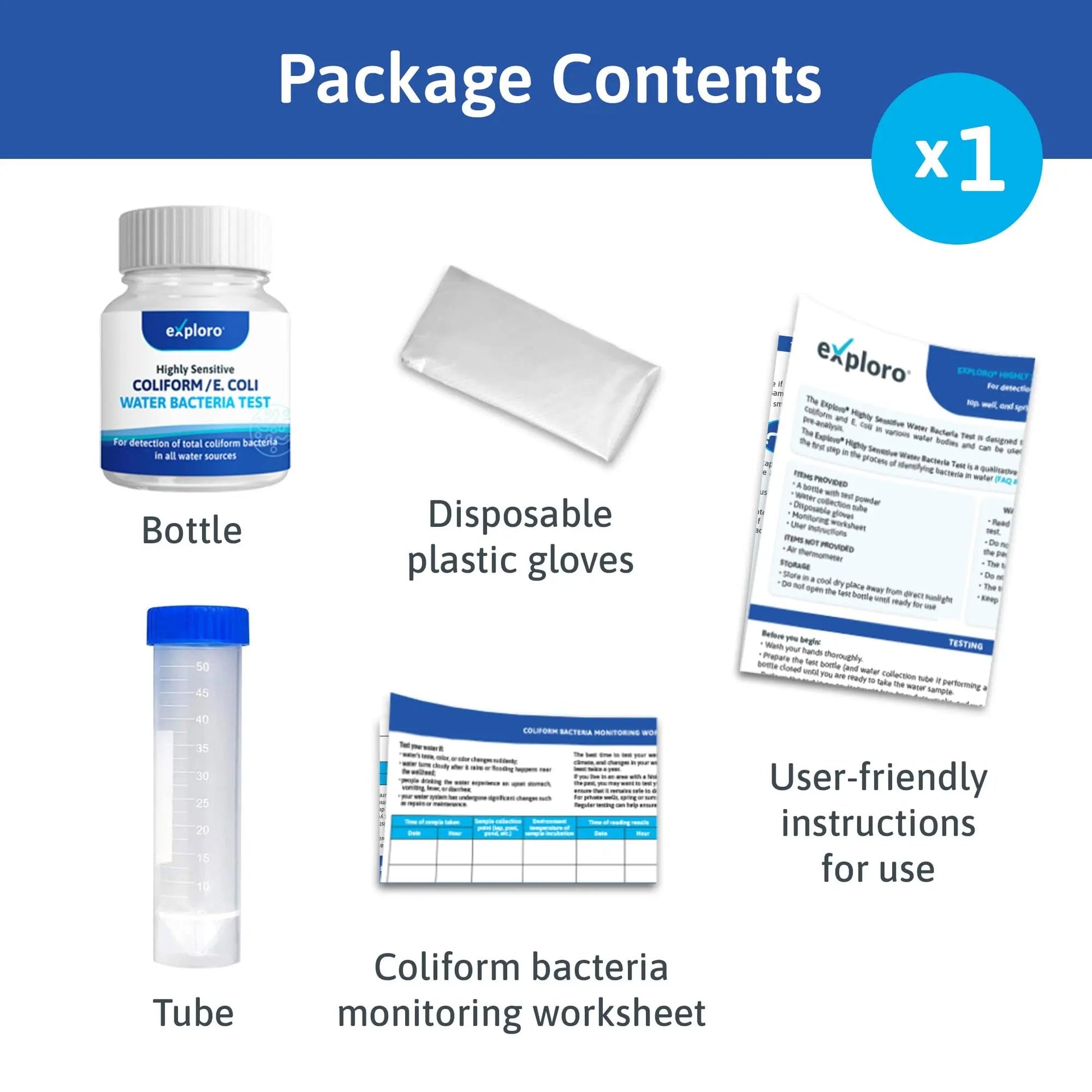 Exploro® Bacteria Water Test Kit, Pond Water Test Kit, Pool Water Testing Kit, Water Testing Kits for Drinking Water for Coliform (E. coli), EPA Approved Pool Test Kit (1 Pack) ExploroBuy Supplements Australia