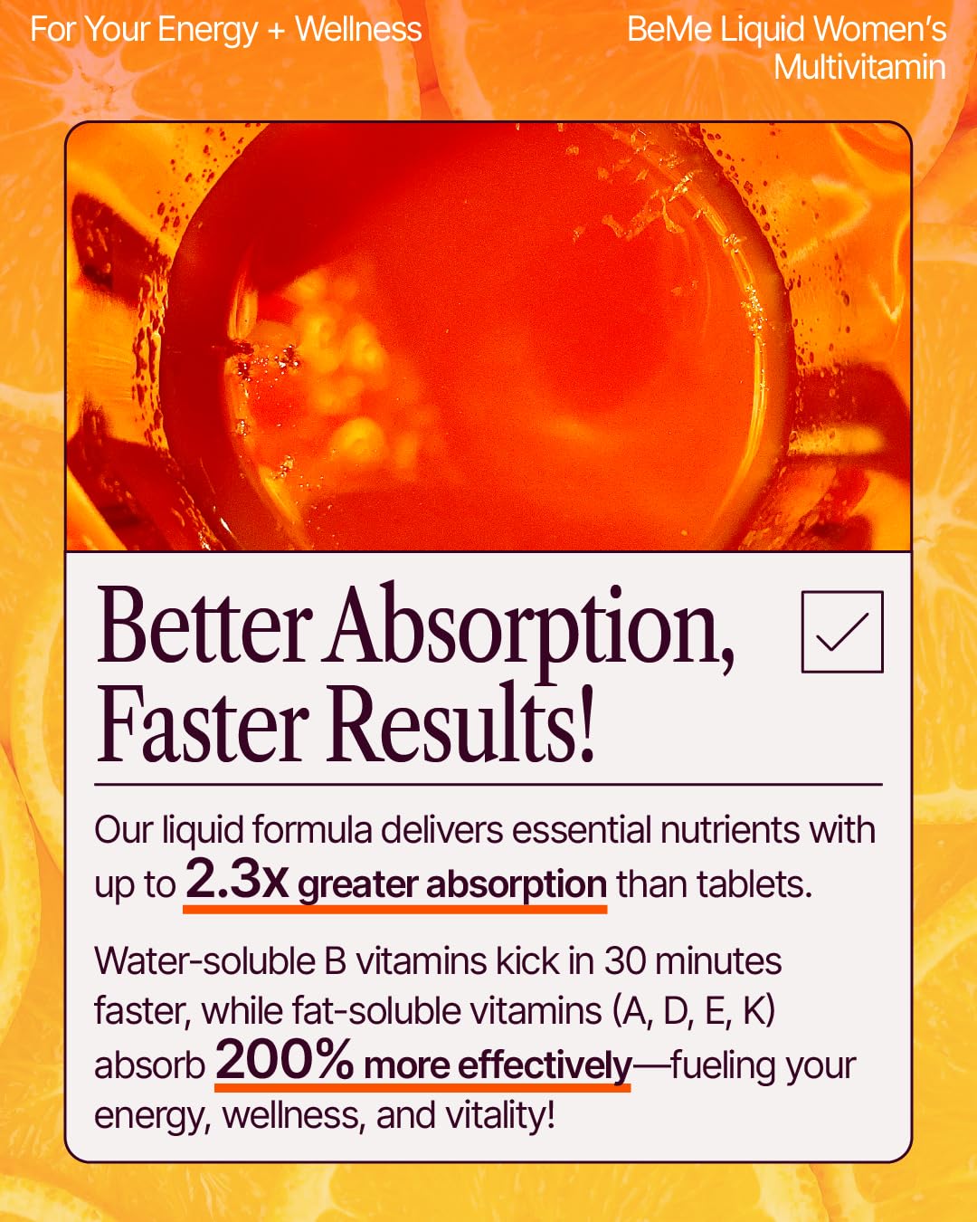 BeMe Liquid Multivitamins for Women - Advanced Liquid Delivery System with 13 Vitamins & Minerals - Tear & Go Sachets, Non-GMO, Orange Flavor (15 Sachets) BeMeBuy Supplements Australia