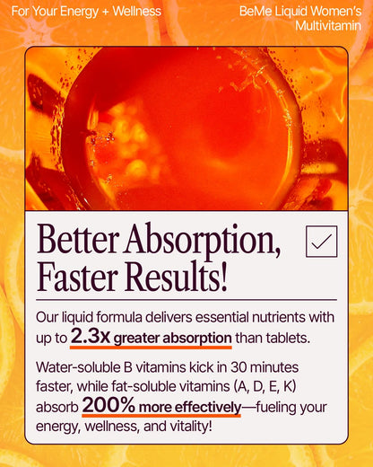 BeMe Liquid Multivitamins for Women - Advanced Liquid Delivery System with 13 Vitamins & Minerals - Tear & Go Sachets, Non-GMO, Orange Flavor (15 Sachets) BeMeBuy Supplements Australia