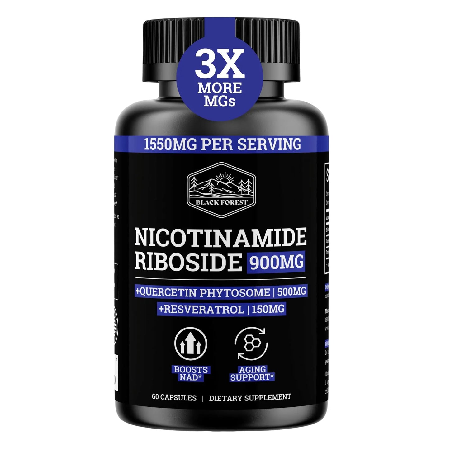 Black Forest NAD Nicotinamide Riboside 900 mg (Liposomal Nicotinamide Riboside 900mg Resveratrol, Quercetin 500mg & 150mg of NAD Resveratrol Supplement) 1550 MGS NR Supplement 900mg NAD+ Black ForestBuy Supplements Australia