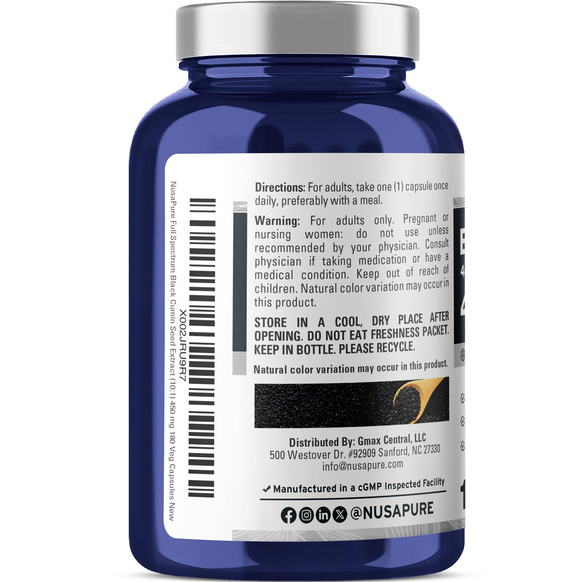 NusaPure Full Spectrum Black Cumin Seed 10:1 Extract, 450 mg Equivalent to 4,500mg 180 Veggie Powder Caps Non-GMO, Vegan Non-Oily NusaPureBuy Supplements Australia