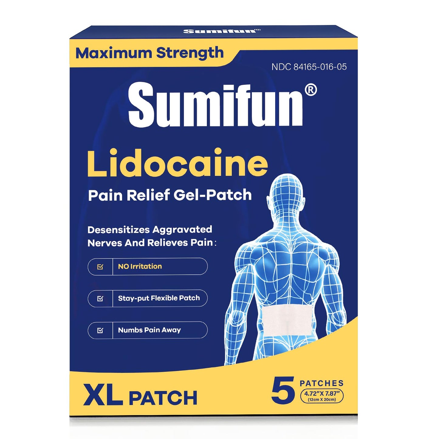 Sumifun XL Lidocaine Patches for Pain Relief, 4% Lidocaine Maximum Strength OTC, Extra Large 4.72"x7.87" for Full Back Pain Patches & Large Areas, 5 Count SumifunBuy Supplements Australia