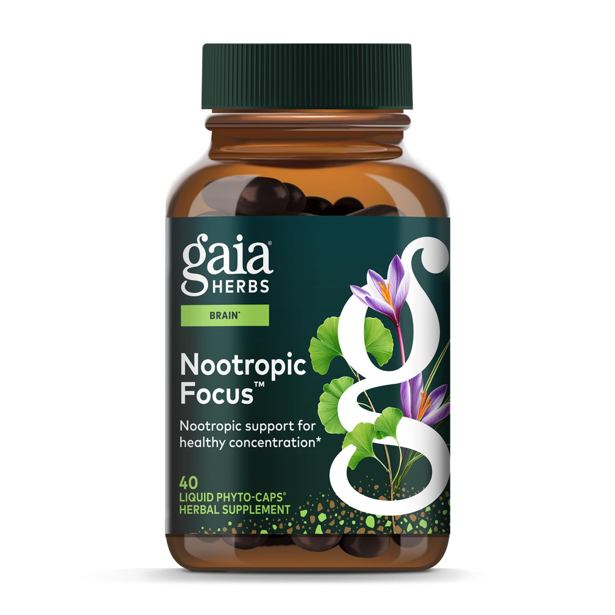 Gaia Herbs Nootropic Focus - Brain & Cognitive Support Supplement to Help Maintain Healthy Concentration* - with Saffron, Lemon Balm & Spearmint - 40 Liquid Phyto-Capsules (20 Servings) Gaia HerbsBuy Supplements Australia