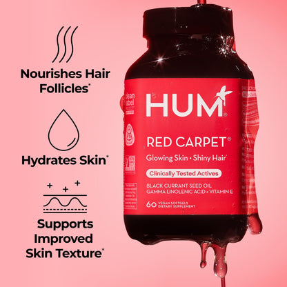 HUM Red Carpet Skin & Hair Vitamins for Women with Omega 3 Fatty Acids, Vitamin E, and Black Currant Seed Oil, Supplement for Skin Health & Healthy Hair Follicles Support, 60 Count HUMBuy Supplements Australia