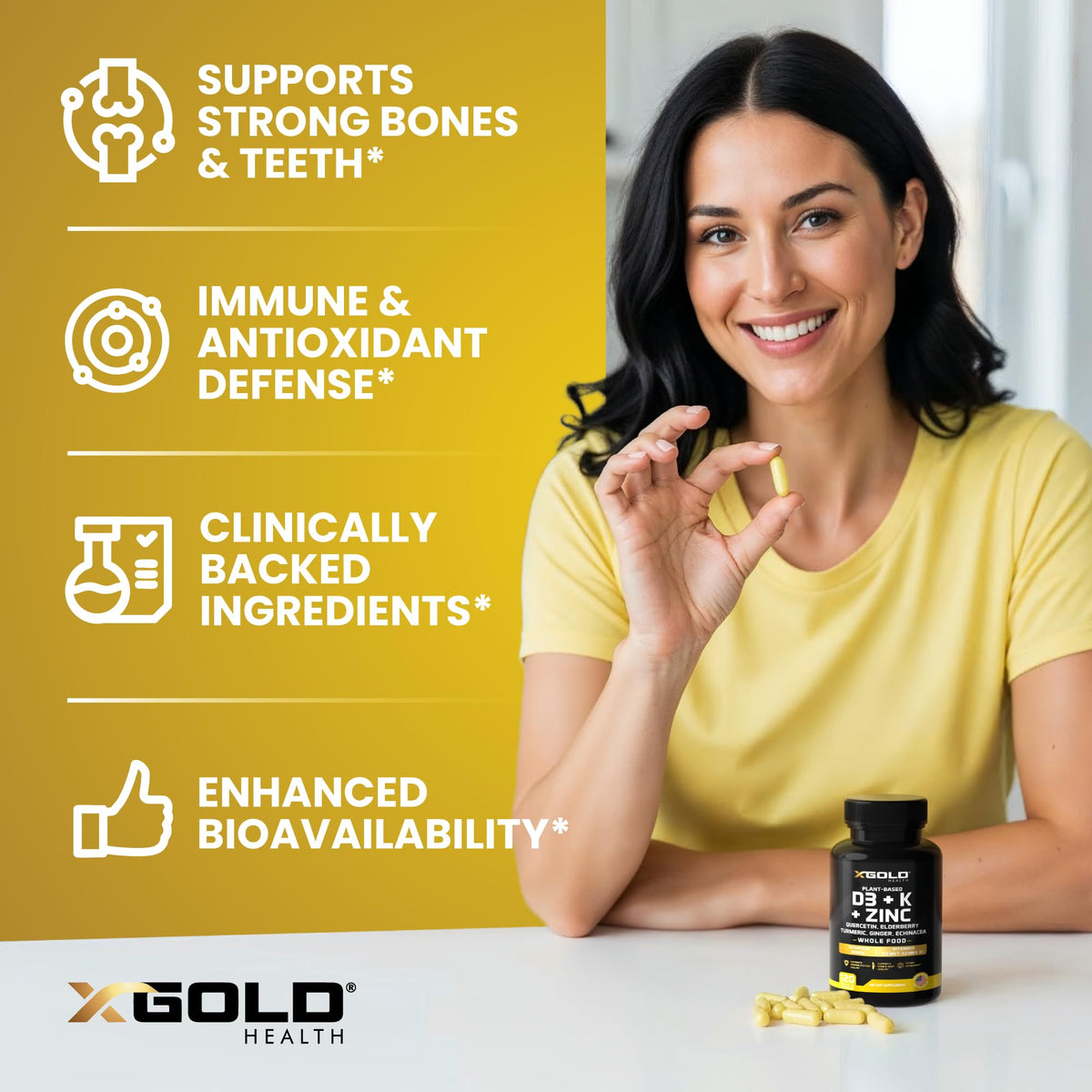 Vitamin D, K2, K1, Zinc, Quercetin, Elderberry, Turmeric, Ginger & Echinacea Whole Food Supplement 8 in 1- D3 5000 IU Plant-Based from Lichen, Vitamin K (K2 MK7, MK4, K1)