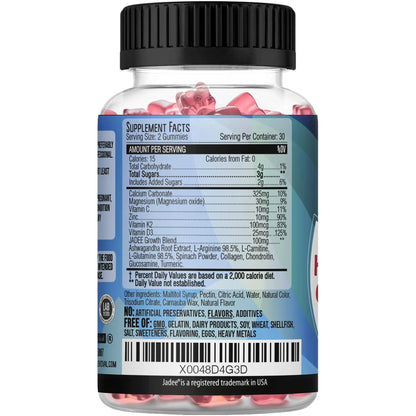 Jadee Height Growth Gummies for Teens & Kids Calcium 325mg, Teen Vitamins D3,K2,C, Magnesium, Ashwagandha, Zinc, L-Arginine Jadee