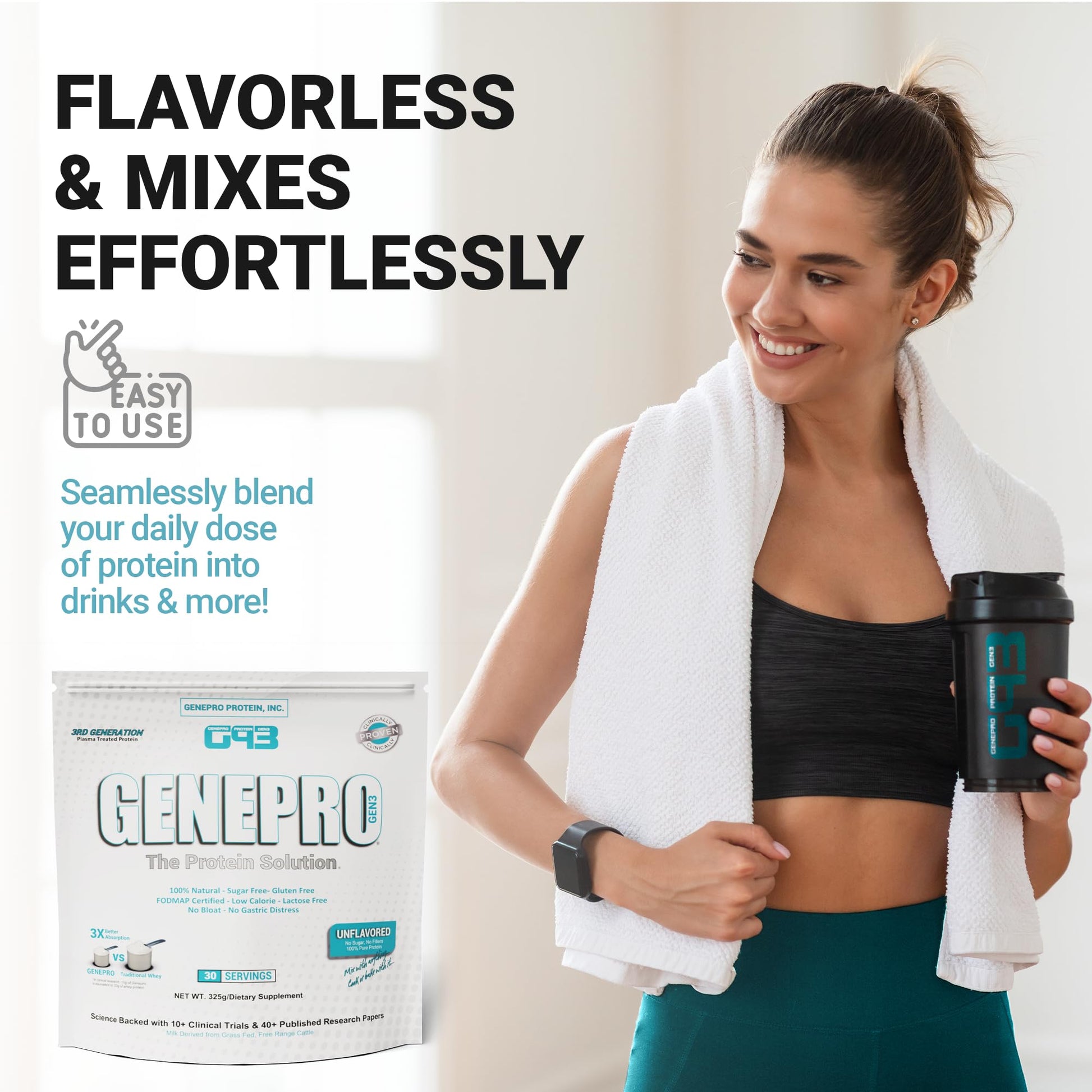 Genepro Unflavored Protein Powder - New Formula - Lactose-Free, Gluten-Free, & Non Genepro Gen. 3 The Protein SolutionBuy Supplements Australia
