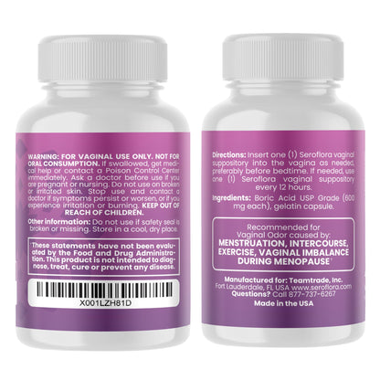 Seroflora Boric Acid 600mg Feminine Capsules, Feminine pH Support, Intimate Freshness for Women, Fast-Dissolving Capsules (60 Count) SerofloraBuy Supplements Australia