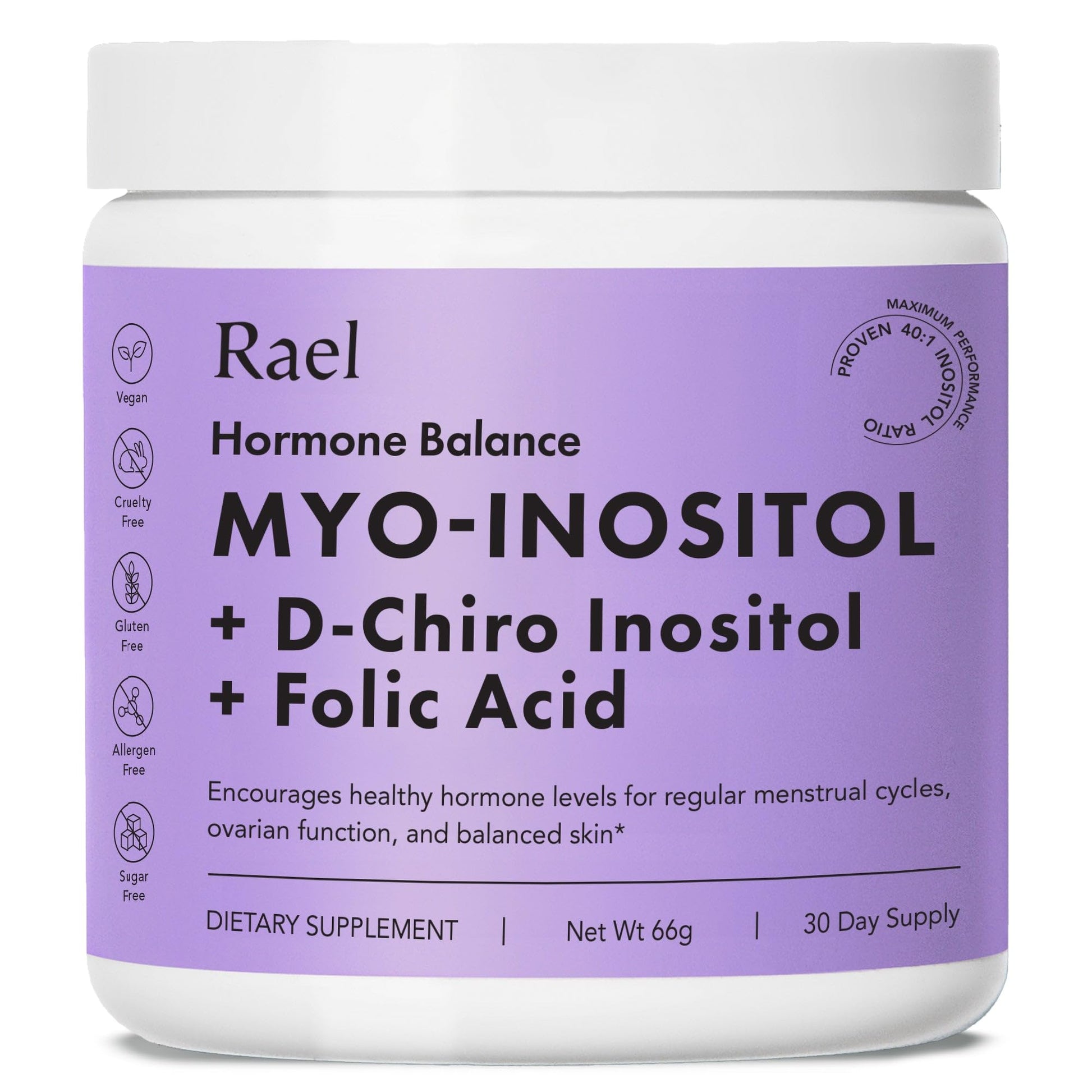 Rael Hormone Balance for Women, Inositol Powder Supplement - Vitamin B8, 40:1 Proven Ratio, Folic Acid for Ovarian Function (30 Servings) RaelBuy Supplements Australia