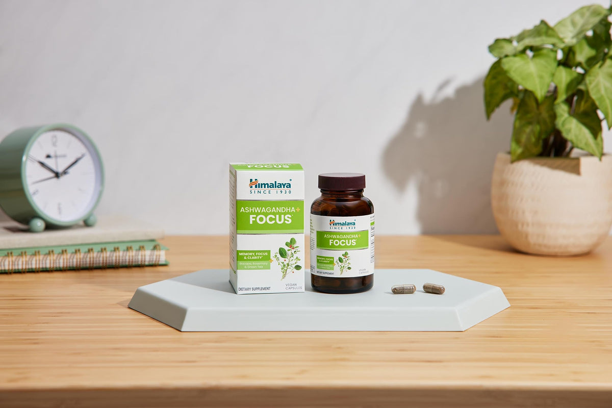 Himalaya Ashwagandha+ Focus - Herbal Focus Supplement with B12, Rosemary, Green Tea, and Bacopa Nootropics for Memory and Clarity - Vegan, Non-GMO, Gluten Free, 1690 mg, 60 Caplets HimalayaBuy Supplements Australia