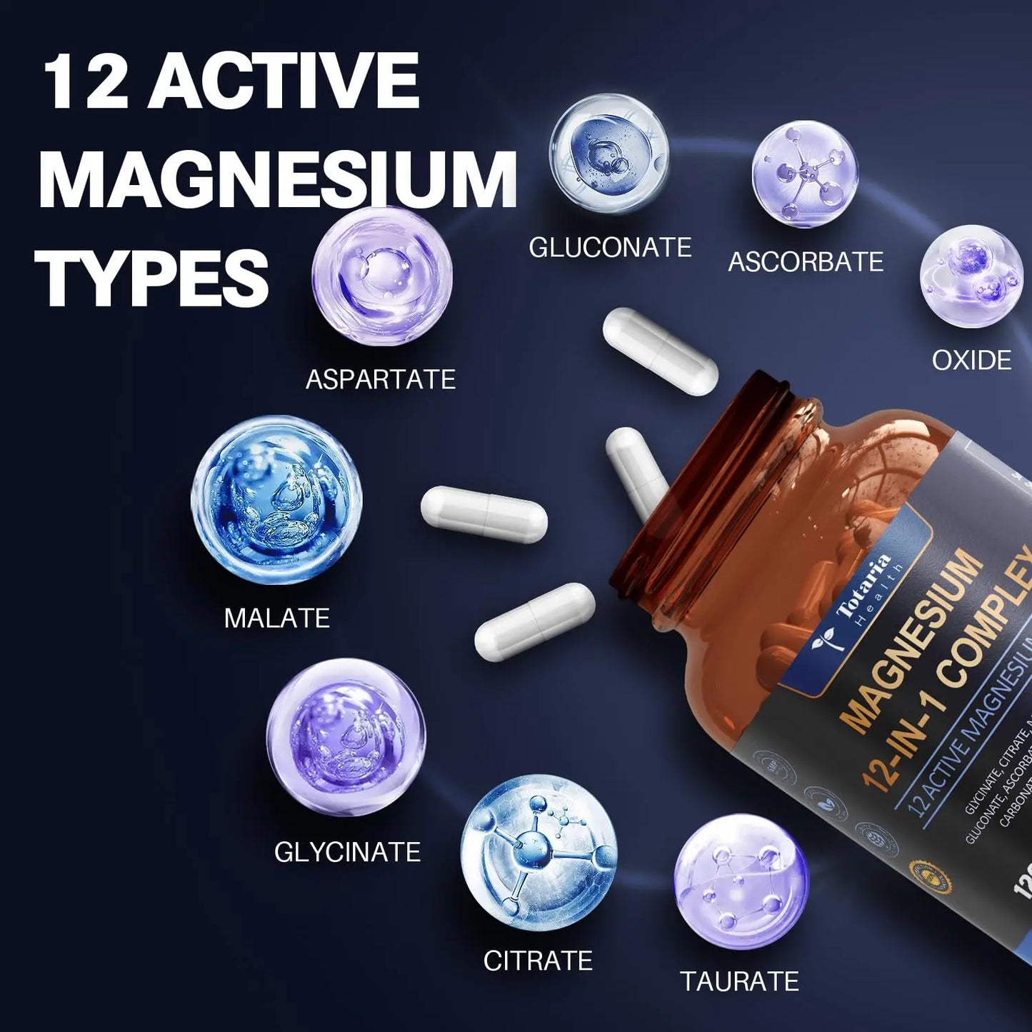Totaria Magnesium Complex 700mg 12 in 1 Magnesium Supplement with Glycinate Citrate Malate Oxide Taurate Aspartate Orotate Magnesium Relaxation,Muscle,Heart Support, Vegan 120 Capsules Totaria buy supplements Au