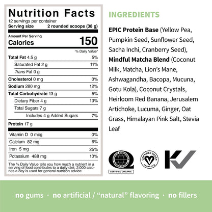Sprout Living Epic Protein, Plant Based Protein & Superfoods Powder, Mindful Matcha Sprout LivingBuy Supplements Australia