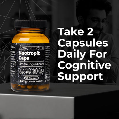 Santa Cruz Paleo Nootropic Capsules – Lions Mane, Alpha GPC, Panax Ginseng & Ginkgo Biloba for Focus, Memory, Mental Clarity & Energy – Keto, Paleo, Gluten Free Brain Supplement, 60 Caps Santa Cruz PaleoBuy Supplements Australia