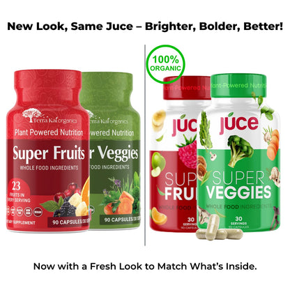 Juce Original Formula - Organic Super Fruit & Veggies Supplement - Gluten/Gelatin Free, Soy Free & Vegan- Reds & Greens Superfood Capsules- 23 Fruits & 23 Vegetables (180 Count)- By Terra Kai Organics Terra Kai Organics buy supplements Au
