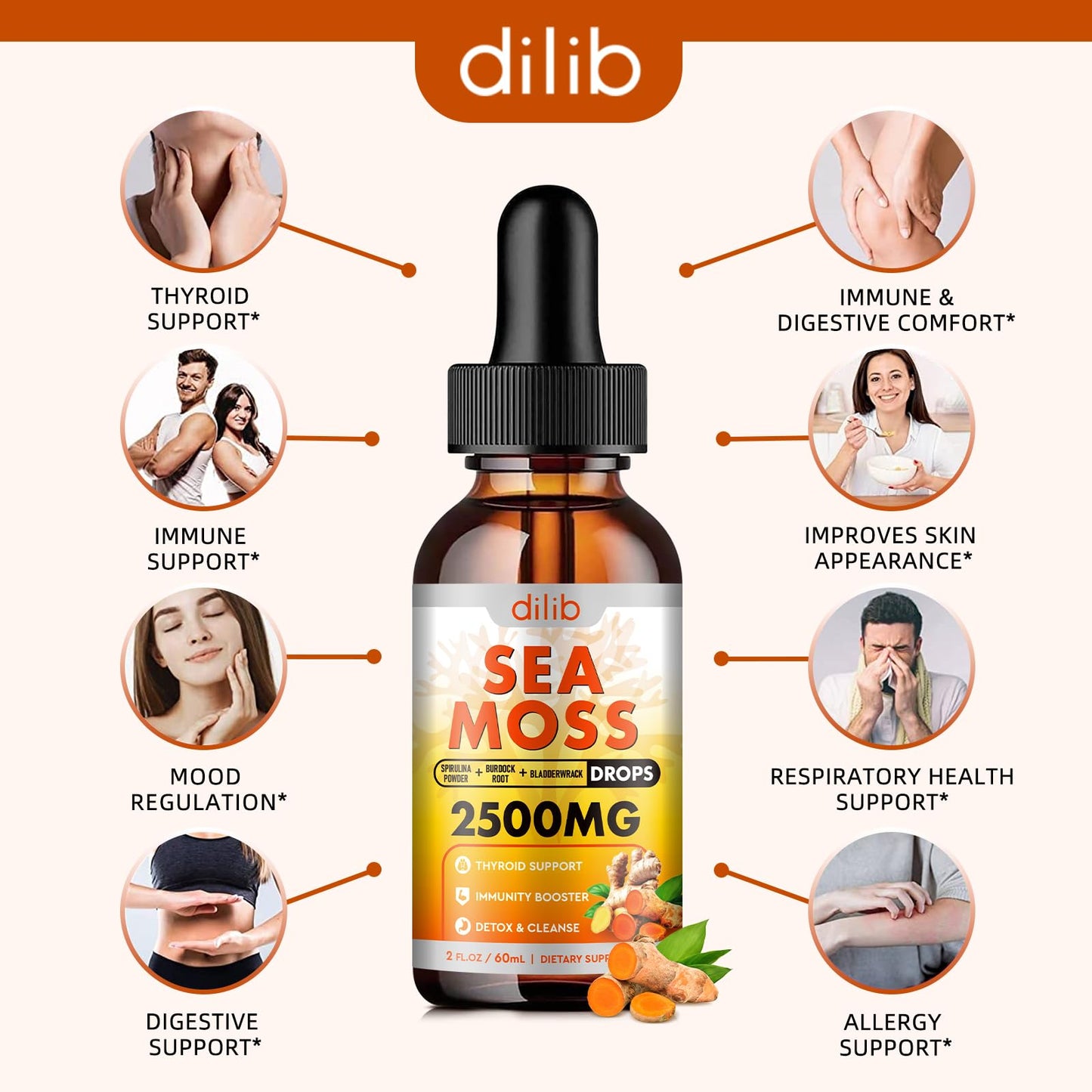 Sea Moss Liquid Drops: Organic Irish Sea Moss 2500mg with Turmeric, Bladderwrack dilibBuy Supplements Australia