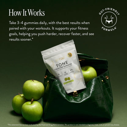 Arrae Tone Gummies – Creatine Monohydrate 5g for Women – Support Lean Muscle, Strength & Recovery – Hormone-Friendly Muscle Toning Supplement – Sour Green Apple Flavor – 60 Count (Sour Green Apple) ArraeBuy Supplements Australia