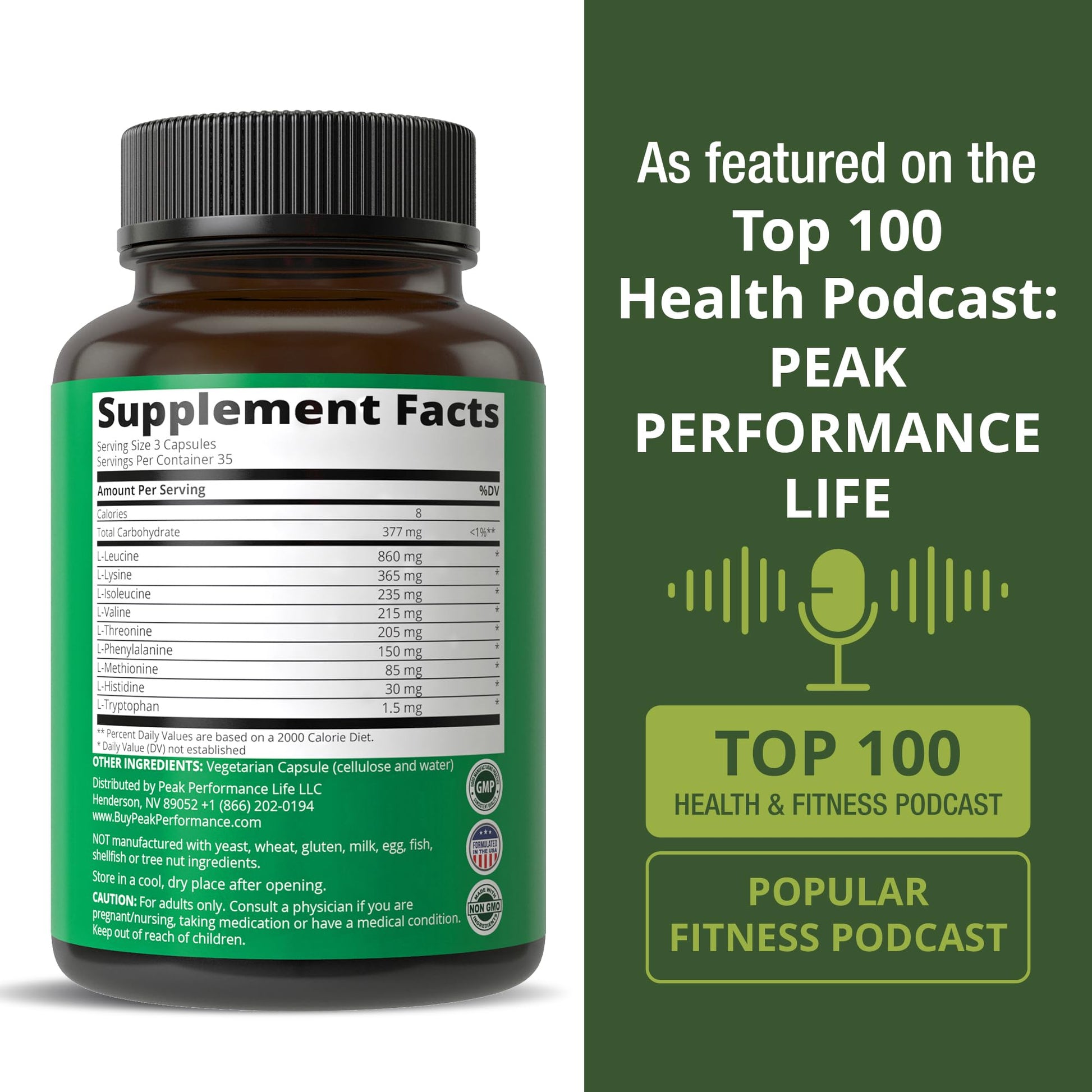 All 9 Essential Amino Acids Supplement. Capsules with 3X More Leucine for Muscle Recovery, Growth. EAA Supplement Better Than BCAA / BCAAS Branched Chain Aminos Acid. Peak Performance canada supplements