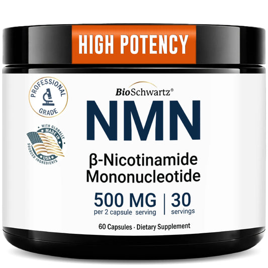BioSchwartz NMN Supplement - 500mg Nicotinamide Mononucleotide - 30 Servings, 60 Capsules - Made in The USA with Premium Globally Sourced Ingredients, Third-Party Tested, Gluten-Free NMN Supplement BioSchwartzBuy Supplements Australia