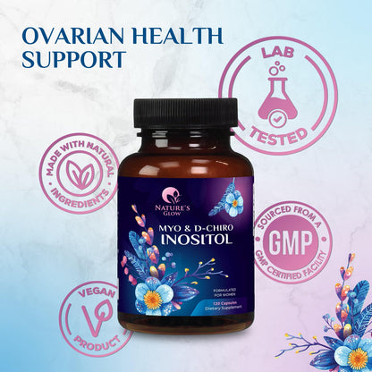 Myo-Inositol & D-Chiro Inositol 1025mg - 40:1 Ideal Ratio for Ovarian Support, Vegan Myo & D Chiro Supplement for Women's Natural Balance and Hormone Support, Vitamin B8, Non-GMO - 120 Capsules Nature's GlowBuy Supplements Australia