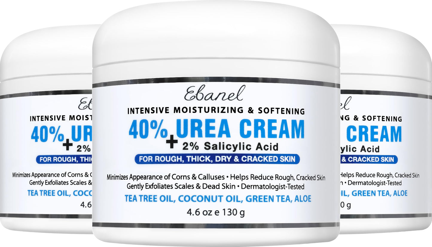 Ebanel Urea Cream 40% plus Salicylic Acid 2%, Foot Cream for Dry Cracked Heels Feet Knees Elbows Hands, Foot Dead Skin Cuticle Callus Remover Toenail Softener, Keratolytic Skin Barrier Repair, 3-Pack Ebanel buy supplements Au