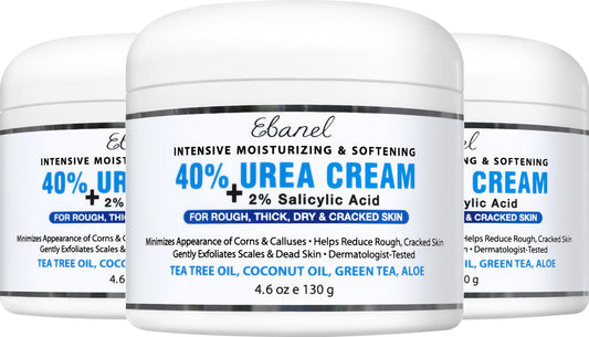 Ebanel Urea Cream 40% plus Salicylic Acid 2%, Foot Cream for Dry Cracked Heels Feet Knees Elbows Hands, Foot Dead Skin Cuticle Callus Remover Toenail Softener, Keratolytic Skin Barrier Repair, 3-Pack Ebanel buy supplements Au