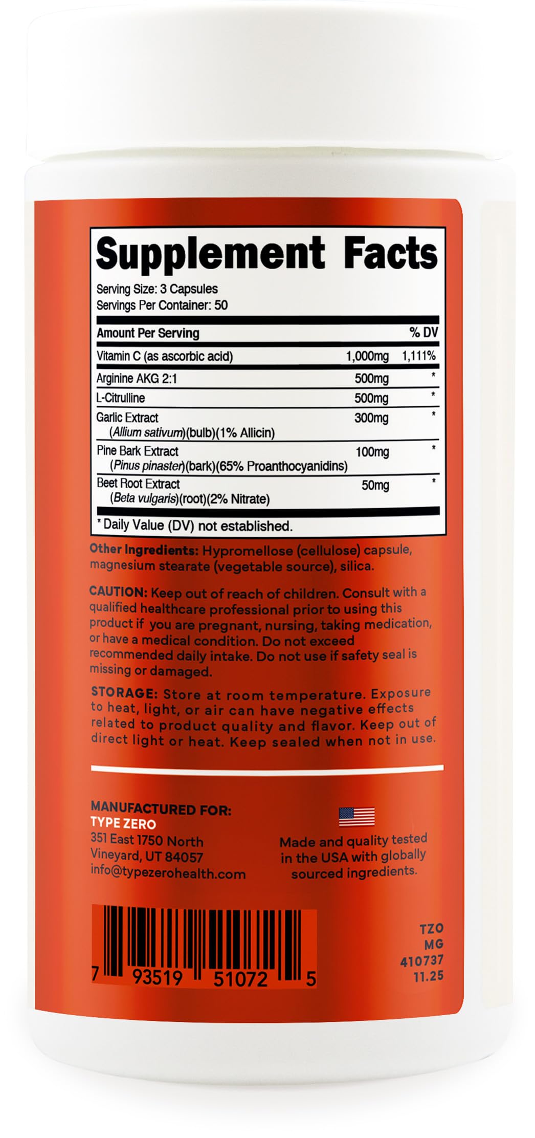 Type Zero Nitric Oxide 6X Booster, 150 Veggie Capsules - Natural Supplement - Beetroot, Arginine AKG, Citrulline, Pine Bark, Garlic & VIT C | Nitrous Oxide Type ZeroBuy Supplements Australia
