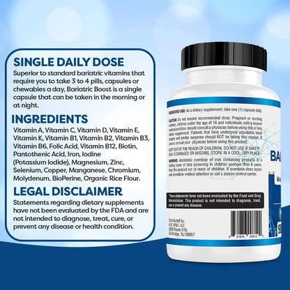 Bariatric Boost One-A-Day Multivitamin 90 Day Supply with 45mg Iron Post Gastric Bypass Sleeve Surgery | Non-GMO, Gluten Free, Bariatric Multivitamin Made in USA | ACE NUTRITIONBuy Supplements Australia