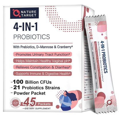 NATURE TARGET Probiotics-for-Women Prebiotics-and-Probiotics-Powder, 100-Billion-CFUs 45-Day-Supply, Women's-Probiotic with D-Mannose and Cranberry for Urinary Tract/Gut/Digestive Health NATURE TARGET buy supplements Au