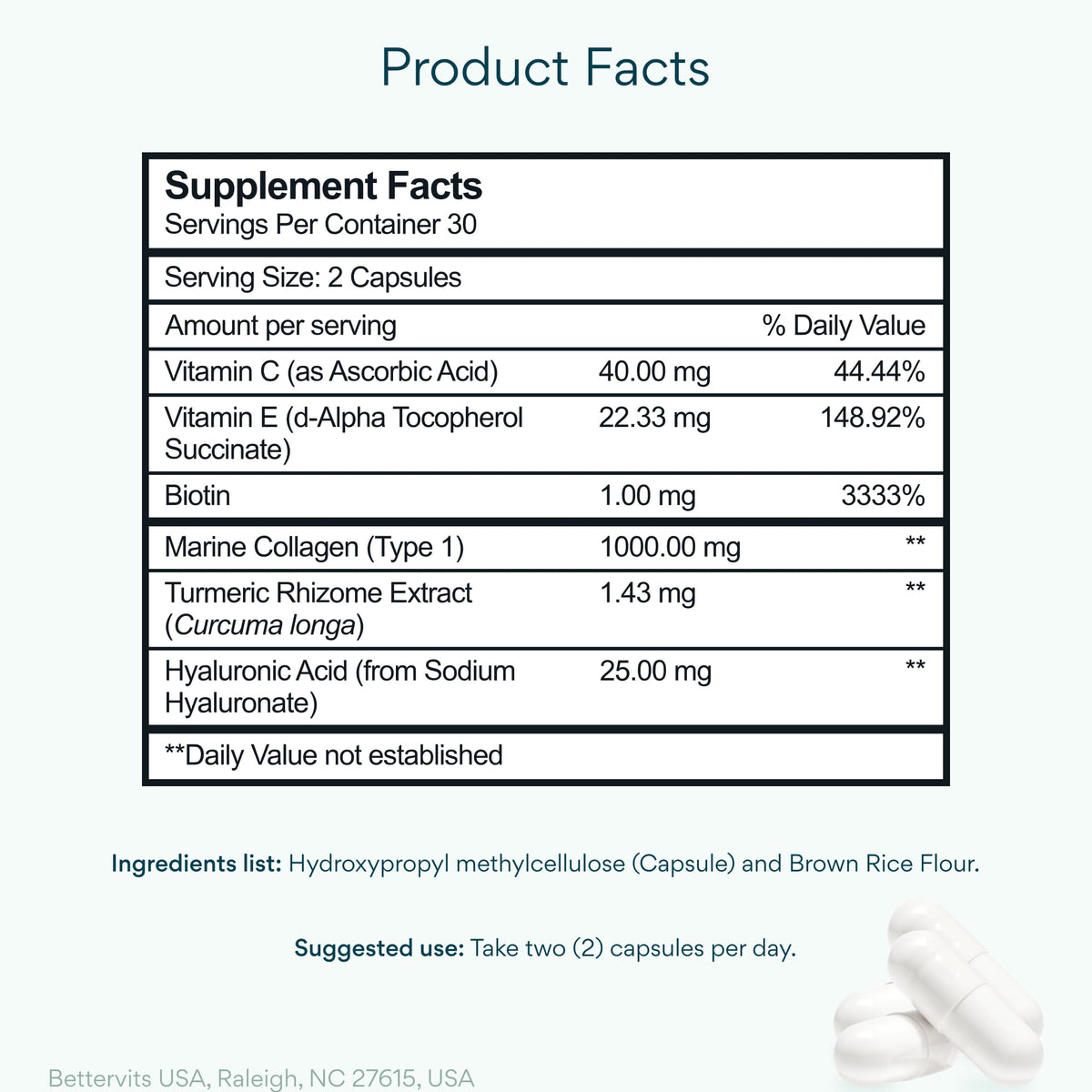 Bettervits Collagen Peptides Complex with Hyaluronic Acid & Turmeric | Hydrolyzed Marine Collagen Supplements for Women & Men | Collagen with Vitamin C