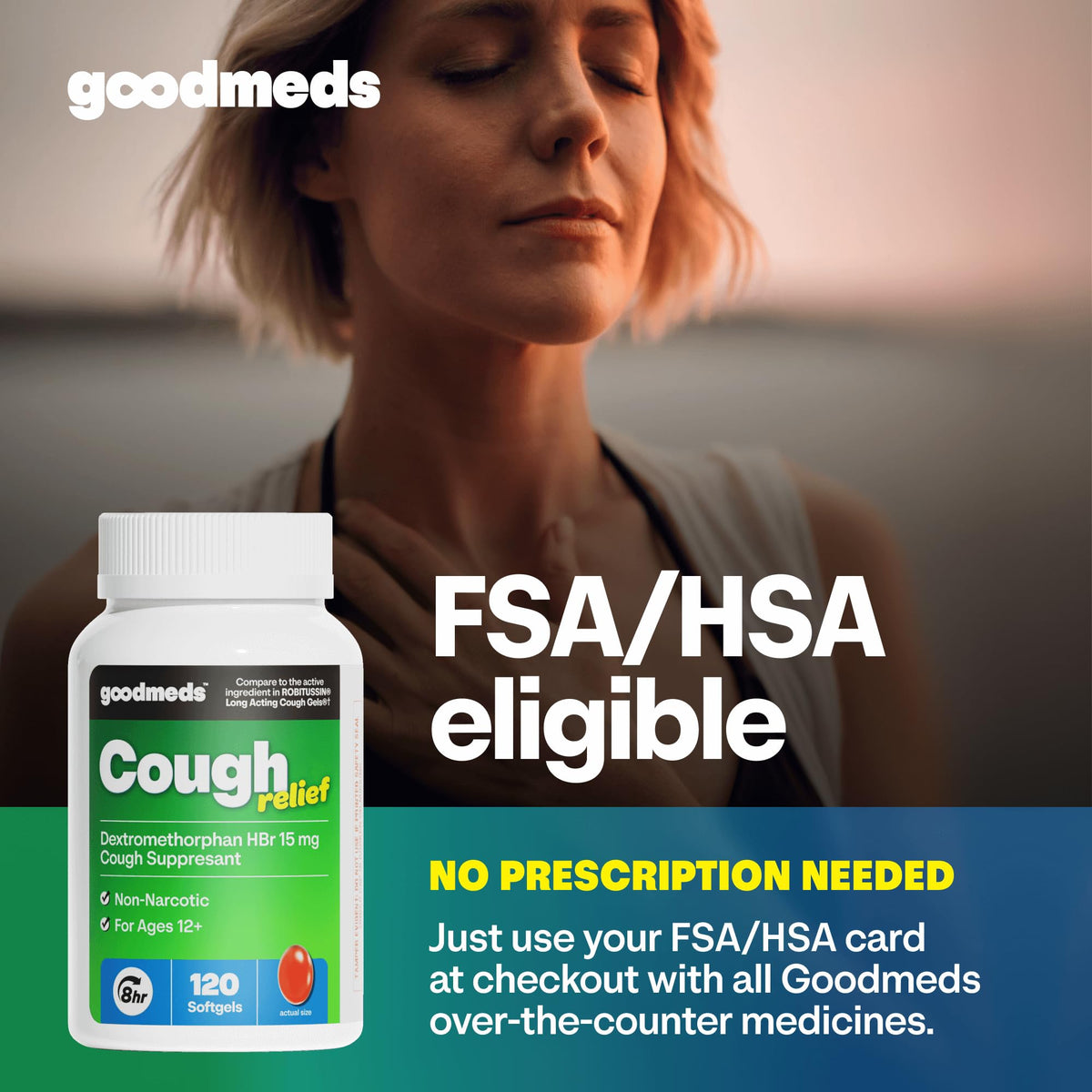 GoodMeds Cough Relief for Adults Softgels Dextromethorphan HBr (DXM) 15mg 8Hour, Non-Drowsy, Long-Lasting Bronchial Suppressant for Dry Cough and Chest Congestion (120 Count) GoodMeds buy supplements Au