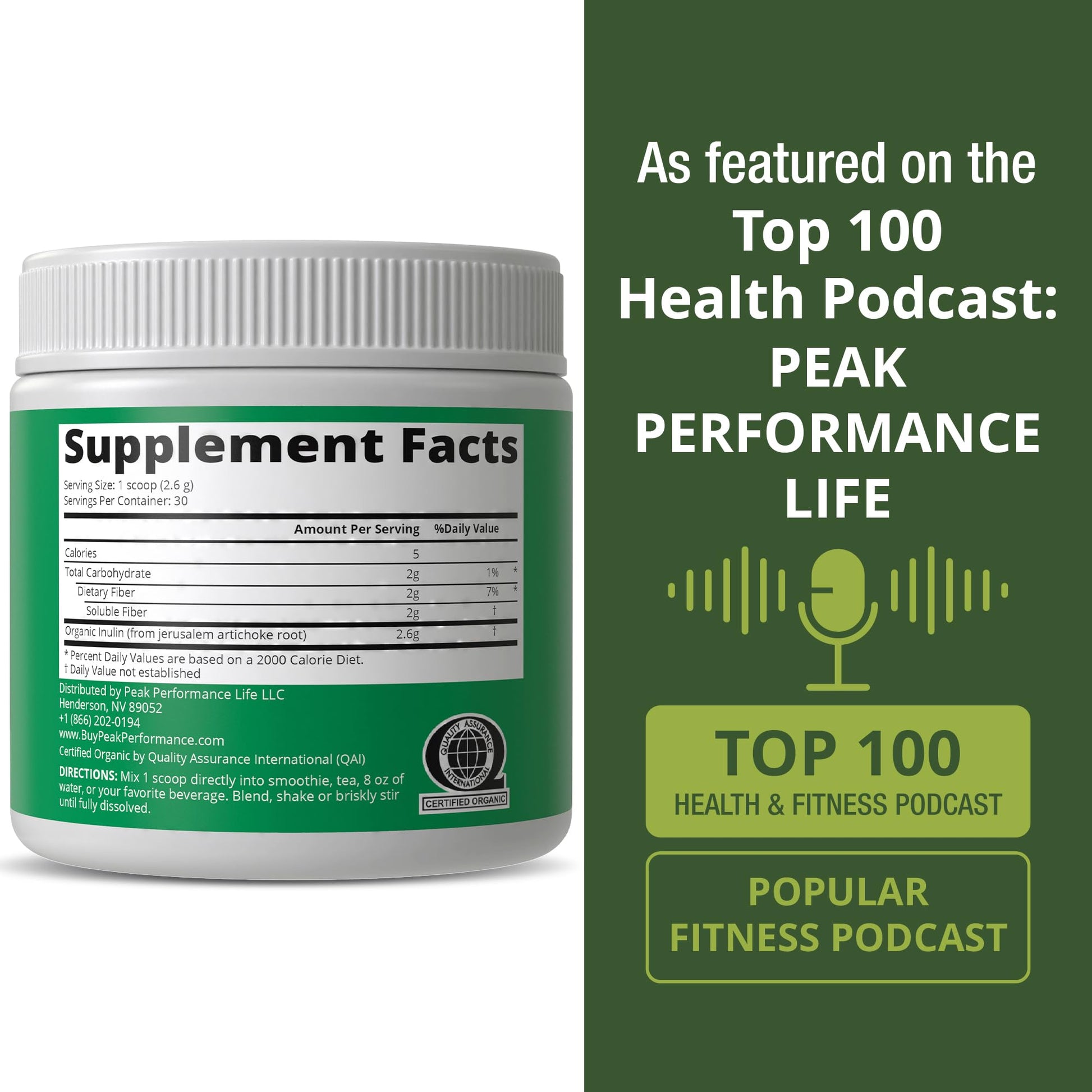 Peak Performance Organic Inulin Powder Natural Prebiotic Fiber for Gut Health. USDA Organic Raw Plant Based Vegan Prebiotics FOS Supplement from Jerusalem Artichoke Peak PerformanceBuy Supplements Australia