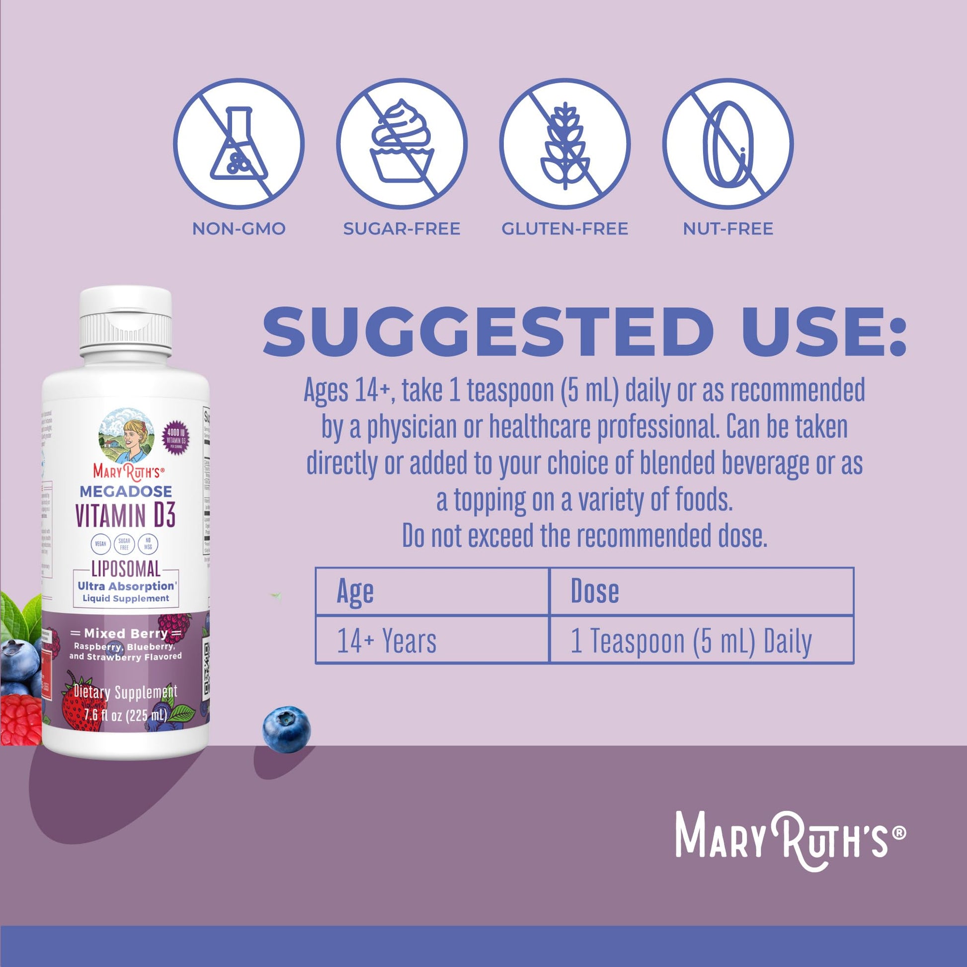 MaryRuth Organics Megadose Vitamin D3 Liposomal | Vitamin D 4000 IU | Ultra Absorption | Immune Support for Adults | Bone Health | VIT D3 | Vegan | Sugar Free | Gluten Free | Non-GMO | 45 Servings MARYRUTH'SBuy Supplements Australia