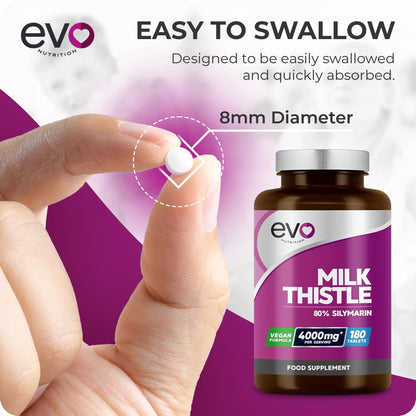 Milk Thistle Tablets 4000mg | 80% Silymarin | 180 Tablets | High Strength Vegan Supple EVO NUTRITIONBuy Supplements Australia
