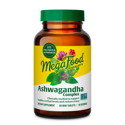 MegaFood Ashwagandha Complex (Formerly Stress Protect) - Ashwagandha Supplements Astragalus Root & Holy Basil - Vegetarian, Gluten Free, Cortisol Supplement - 60 Mini Tablets, 30 Servings MegaFoodBuy Supplements Australia