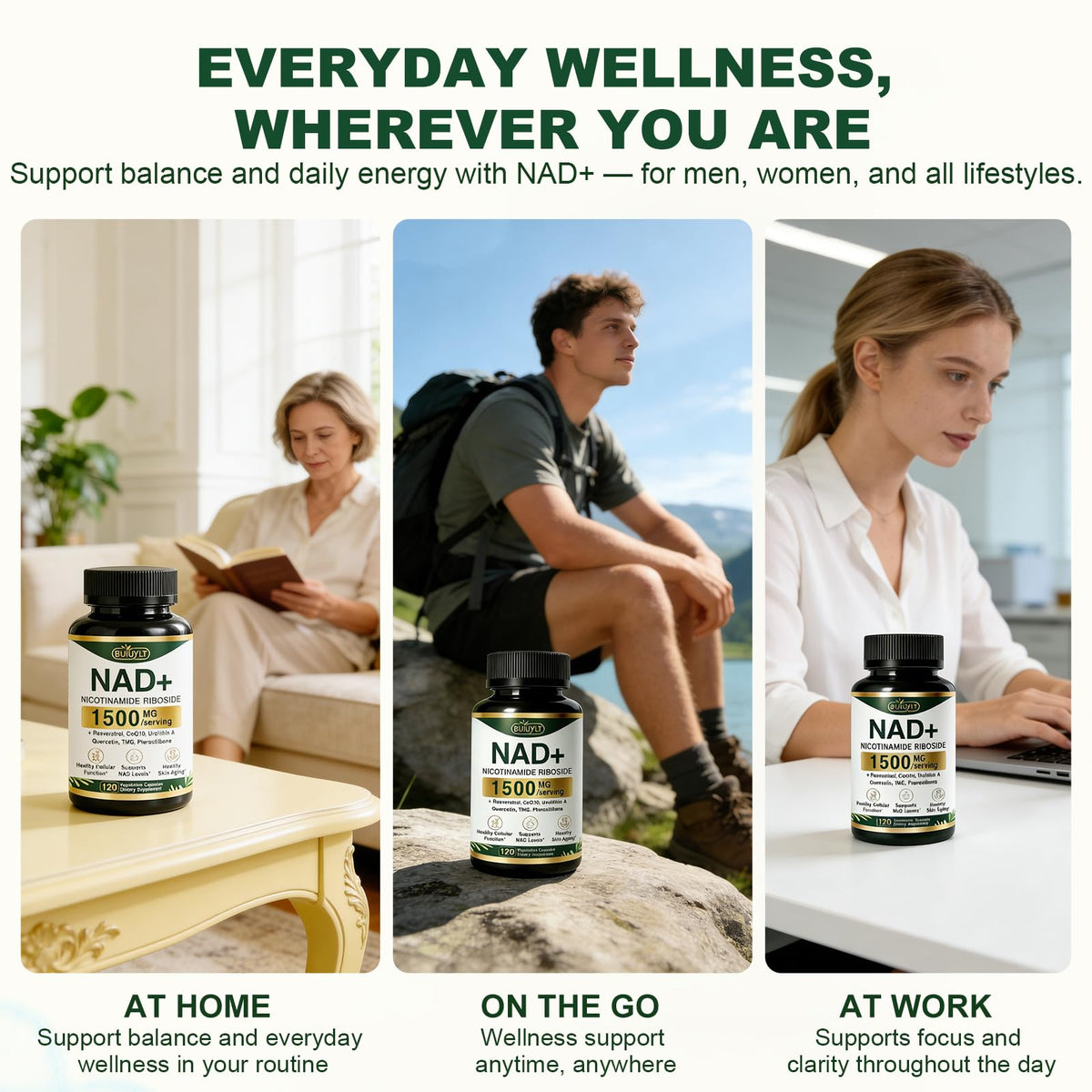 BUIUYLT NAD+ Supplement 1500mg, NR NMN Replacement with Resveratrol, Urolithin A, CoQ10 & Quercetin for Cellular Energy, Healthy Aging & Stamina for Women & Men - 120 Capsules BUIUYLTBuy Supplements Australia