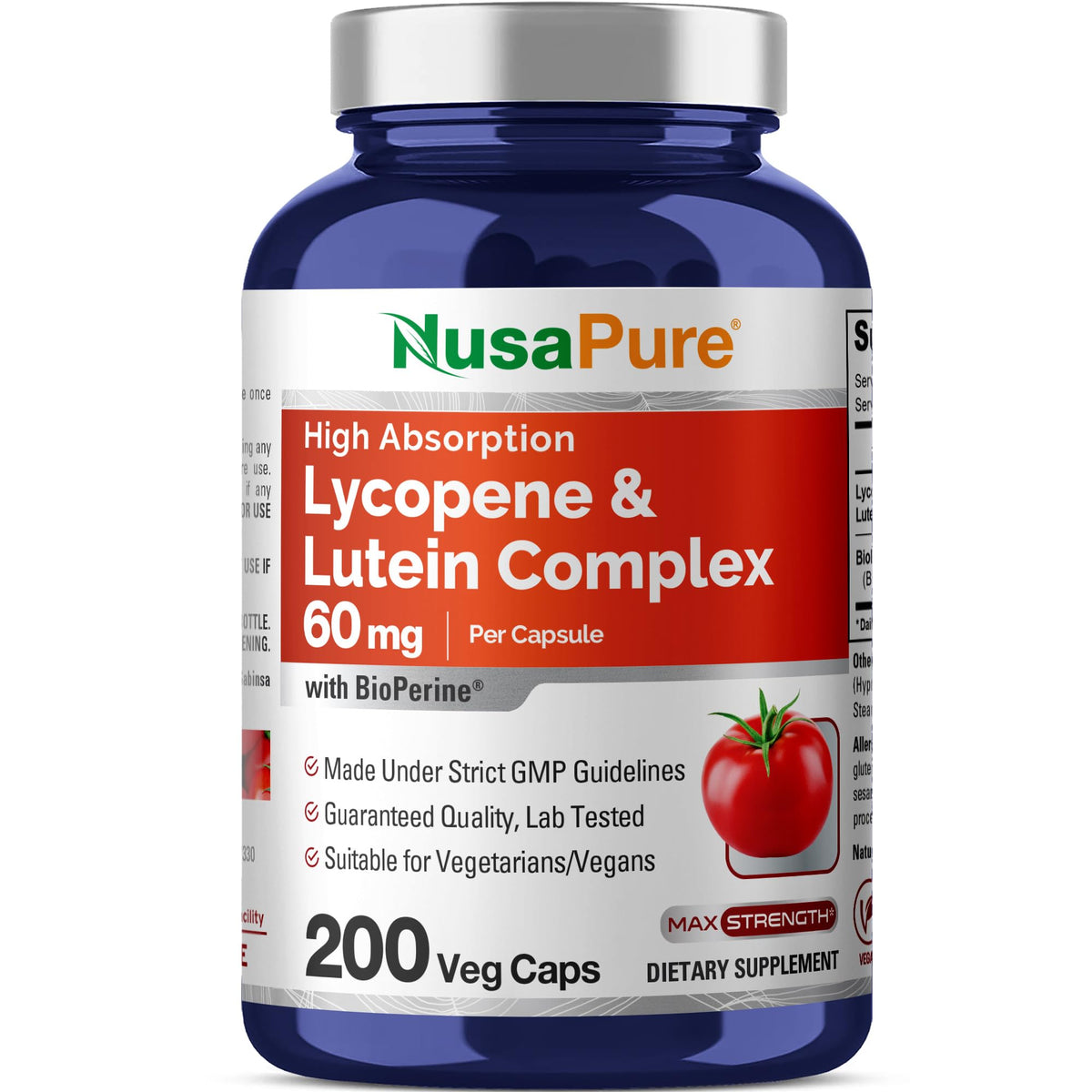 NusaPure Lycopene & Lutein Complex 60mg per Caps, 200 Veggie Capsules (Non-GMO, Vegan) NusaPureBuy Supplements Australia