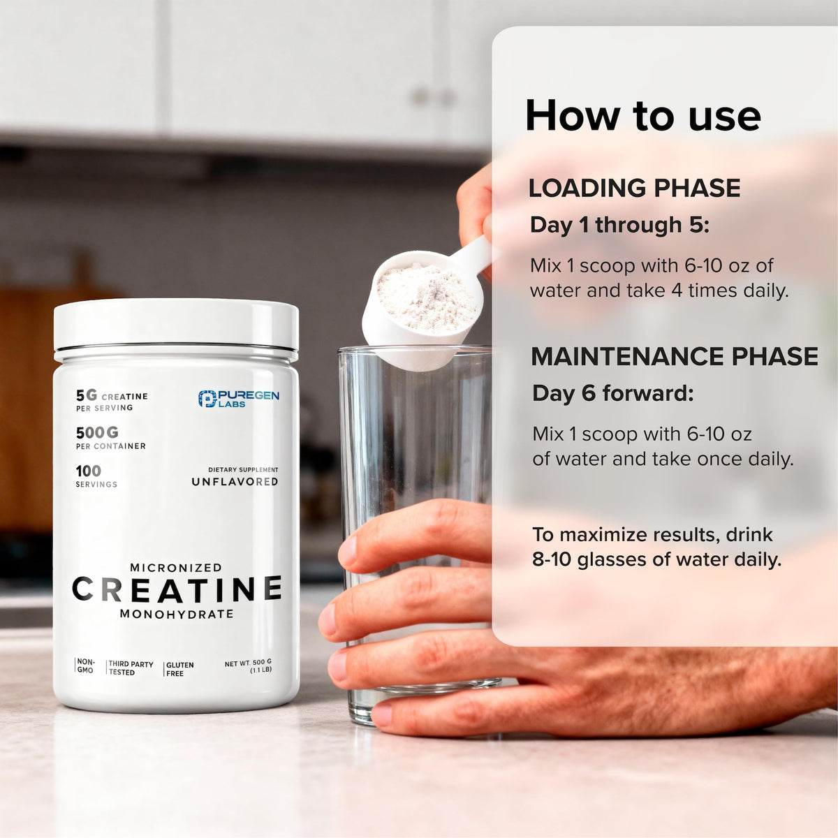 Puregen Labs Micronized Creatine Monohydrate Powder 500g – Pure, Unflavored, No Additives | 5000mg Per Serv (5g) - 100 Servings | Third Party Tested for Quality P Puregen LabsBuy Supplements Australia