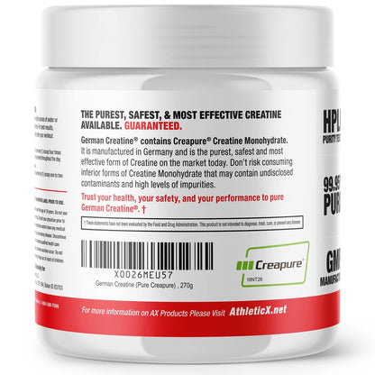 German Creatine - Micronized Creatine Monohydrate Powder, 99.99% Pure Creapure for Muscle Growth, Strength & Performance, Supports Muscle Recovery, 3rd Party Tested