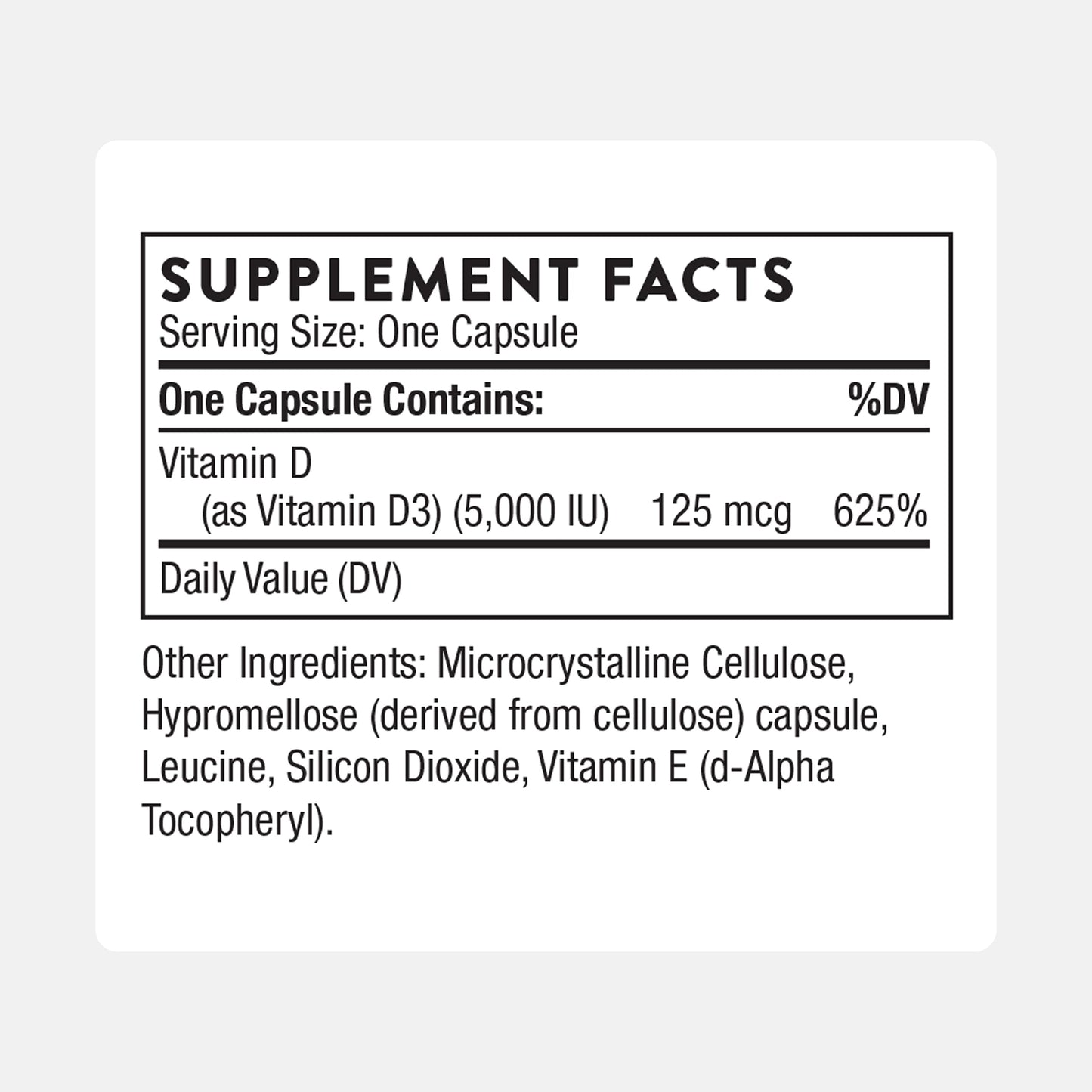 THORNE - Vitamin D-5000 - Vitamin D3 Supplement - Support Healthy Bones, Teeth, Muscles, Cardiovascular & Immune Function* - NSF Certified for Sport - Gluten-Free, Soy-Free - 60 Servings THORNEBuy Supplements Australia