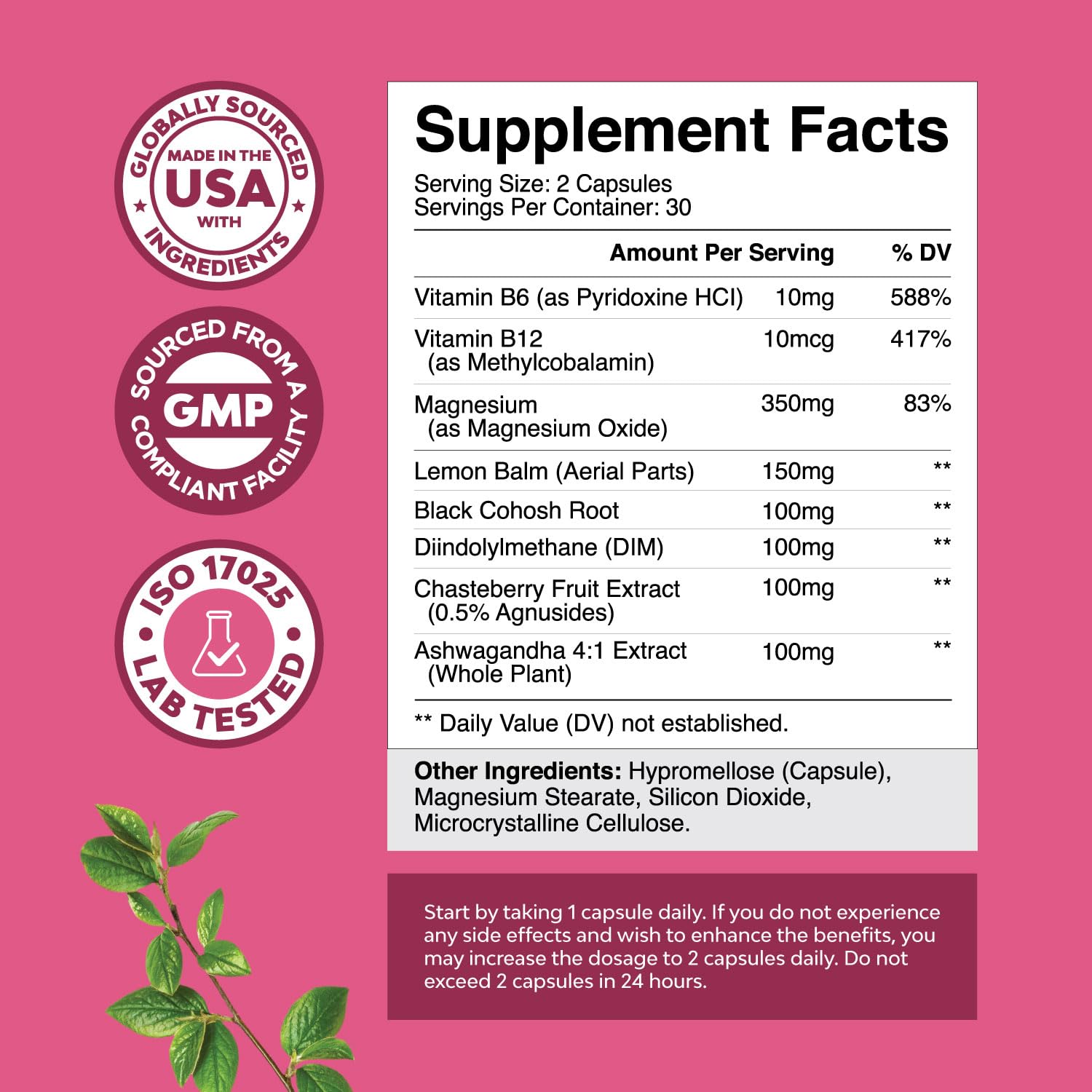 PMS Support Supplement for Women – Hormone Balance for Women & Menstrual Discomfort with DIM, Chasteberry, Black Cohosh & Ashwagandha - for Period Cramps Ease, Menopause Bloating, Mood Swing – 60 Ct Natures CraftBuy Supplements Australia
