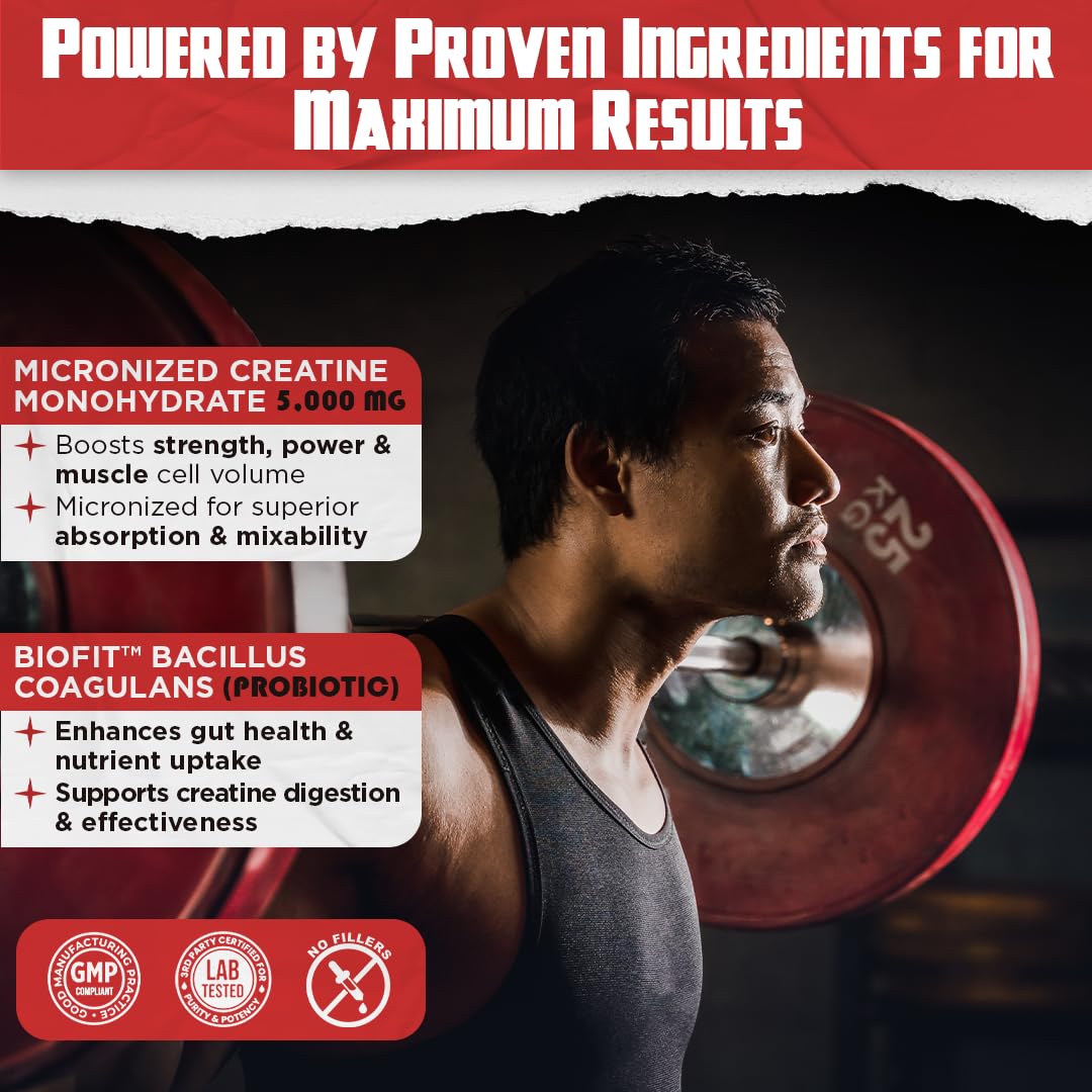 Old School Labs 5000mg Micronized Creatine Monohydrate with BioFit™ Probiotic - No Bloat Post-Recovery for Men & Women Supports Muscle Growth,