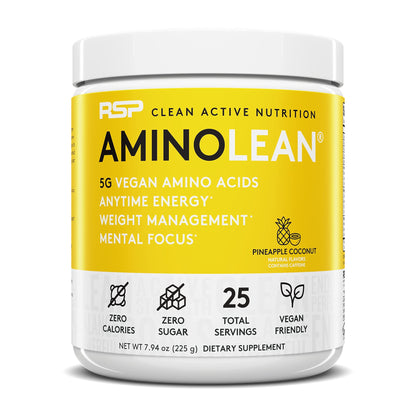 RSP NUTRITION Vegan AminoLean Pre Workout Energy (Pineapple Coconut 25 Servings) with AminoLean Recovery Post Workout Boost (Tropical Island Punch 30 Servings)